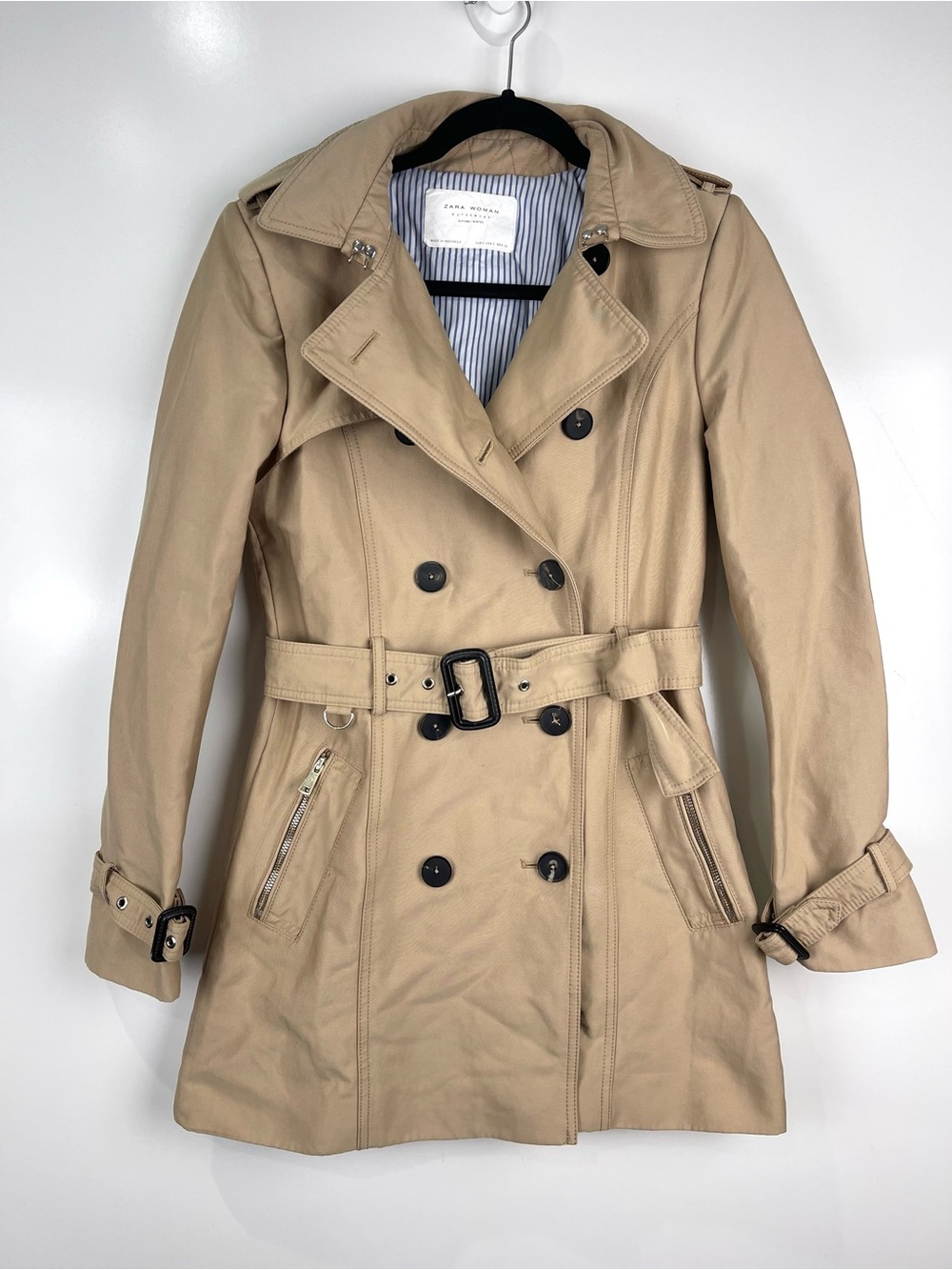 Zara Khaki Double Breasted Trench Coat Women's Small Classic Fall Jacket